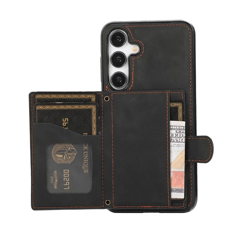 For Samsung Galaxy S24+ Case Grid Imprinted Kickstand Phone Cover with Shoulder Strap