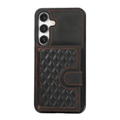 For Samsung Galaxy S24+ Case Grid Imprinted Kickstand Phone Cover with Shoulder Strap
