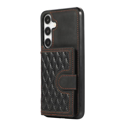 For Samsung Galaxy S24+ Case Grid Imprinted Kickstand Phone Cover with Shoulder Strap