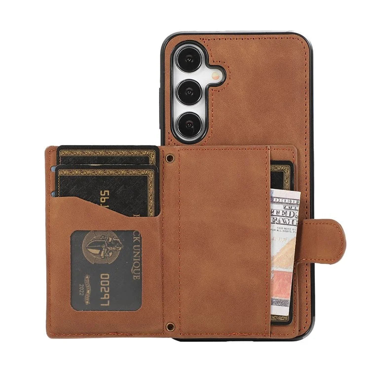 For Samsung Galaxy S24+ Case Grid Imprinted Kickstand Phone Cover with Shoulder Strap