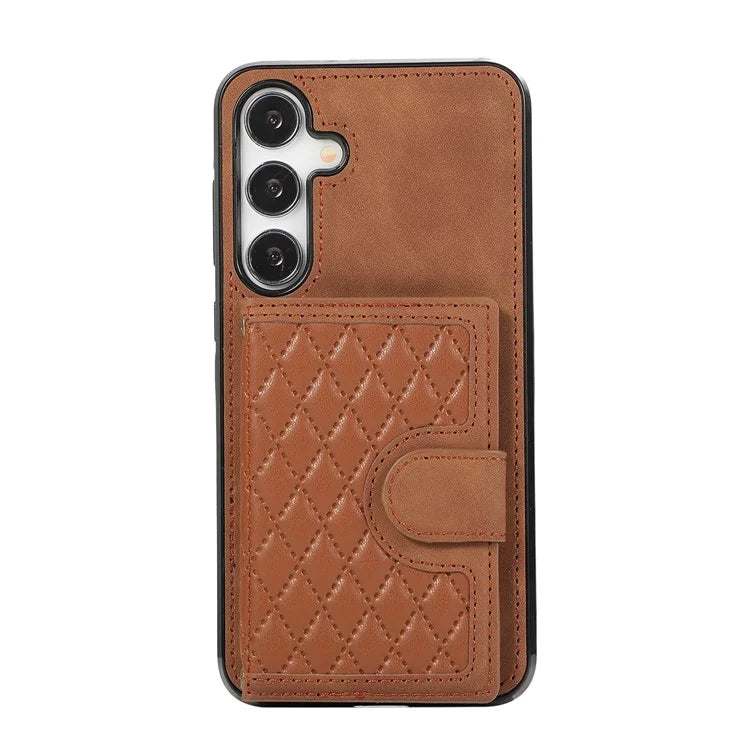 For Samsung Galaxy S24+ Case Grid Imprinted Kickstand Phone Cover with Shoulder Strap
