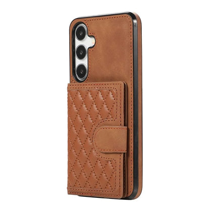 For Samsung Galaxy S24+ Case Grid Imprinted Kickstand Phone Cover with Shoulder Strap