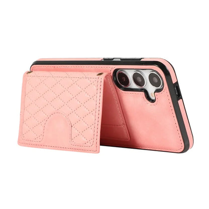 For Samsung Galaxy S24+ Case Grid Imprinted Kickstand Phone Cover with Shoulder Strap