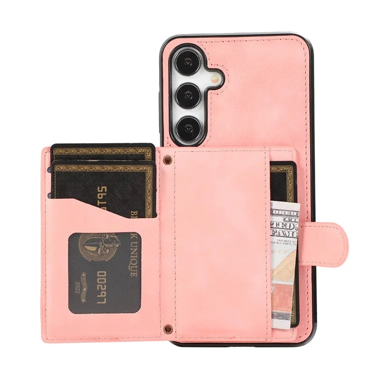 For Samsung Galaxy S24+ Case Grid Imprinted Kickstand Phone Cover with Shoulder Strap