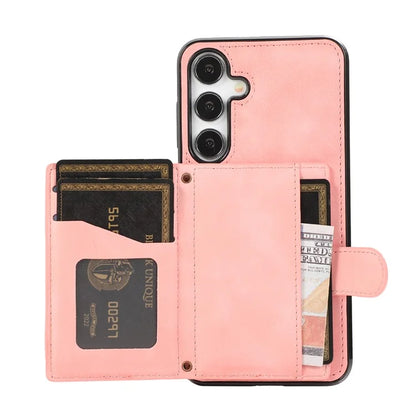 For Samsung Galaxy S24+ Case Grid Imprinted Kickstand Phone Cover with Shoulder Strap