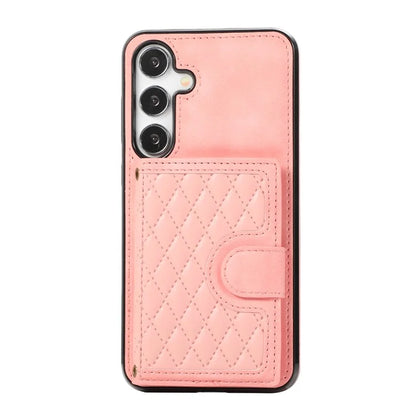 For Samsung Galaxy S24+ Case Grid Imprinted Kickstand Phone Cover with Shoulder Strap