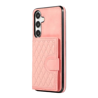 For Samsung Galaxy S24+ Case Grid Imprinted Kickstand Phone Cover with Shoulder Strap