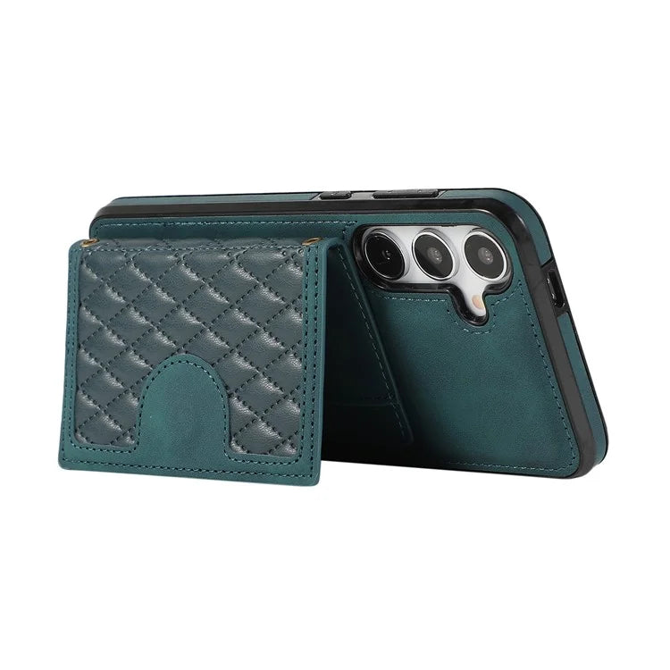For Samsung Galaxy S24+ Case Grid Imprinted Kickstand Phone Cover with Shoulder Strap