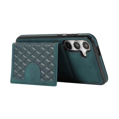 For Samsung Galaxy S24+ Case Grid Imprinted Kickstand Phone Cover with Shoulder Strap