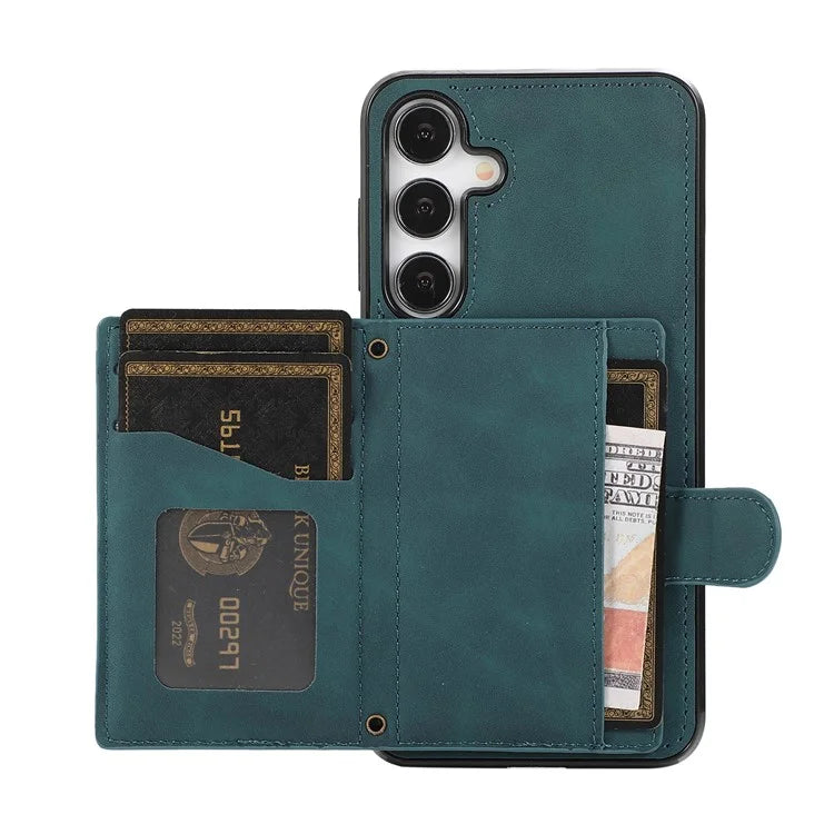 For Samsung Galaxy S24+ Case Grid Imprinted Kickstand Phone Cover with Shoulder Strap