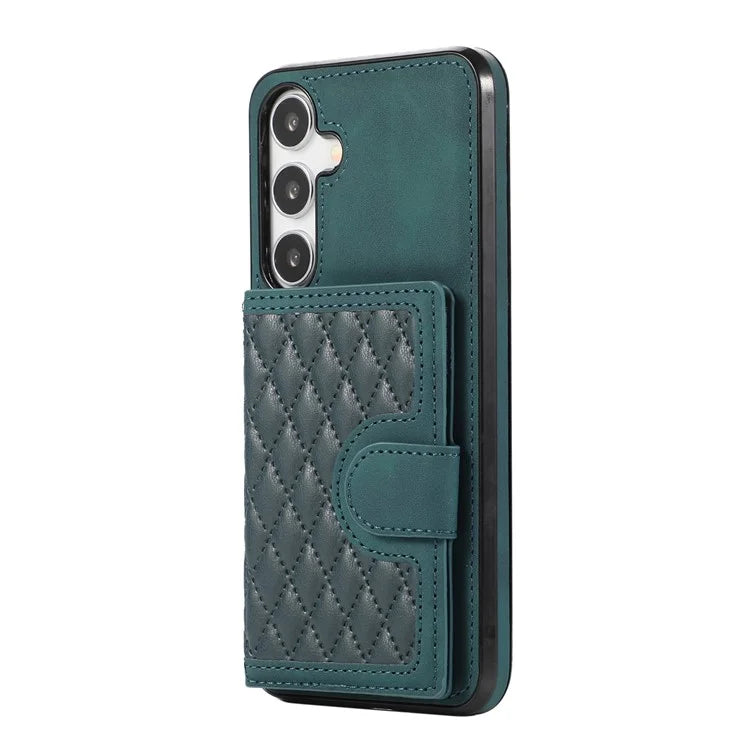 For Samsung Galaxy S24+ Case Grid Imprinted Kickstand Phone Cover with Shoulder Strap