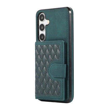 For Samsung Galaxy S24+ Case Grid Imprinted Kickstand Phone Cover with Shoulder Strap