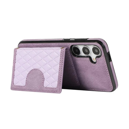 For Samsung Galaxy S24+ Case Grid Imprinted Kickstand Phone Cover with Shoulder Strap