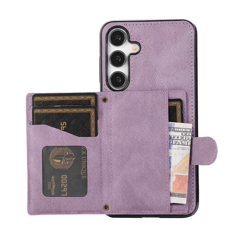 For Samsung Galaxy S24+ Case Grid Imprinted Kickstand Phone Cover with Shoulder Strap