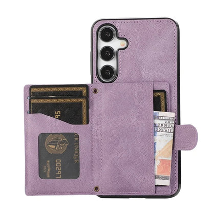 For Samsung Galaxy S24+ Case Grid Imprinted Kickstand Phone Cover with Shoulder Strap