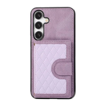For Samsung Galaxy S24+ Case Grid Imprinted Kickstand Phone Cover with Shoulder Strap