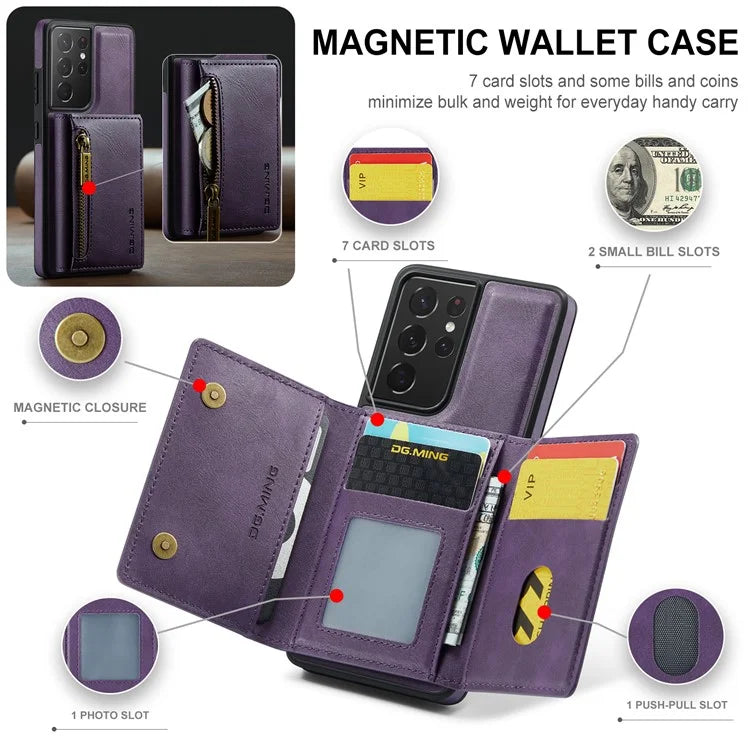 DG.MING M5 Series For Samsung Galaxy S21 Ultra 5G Phone Case Detachable Wallet Kickstand Cover