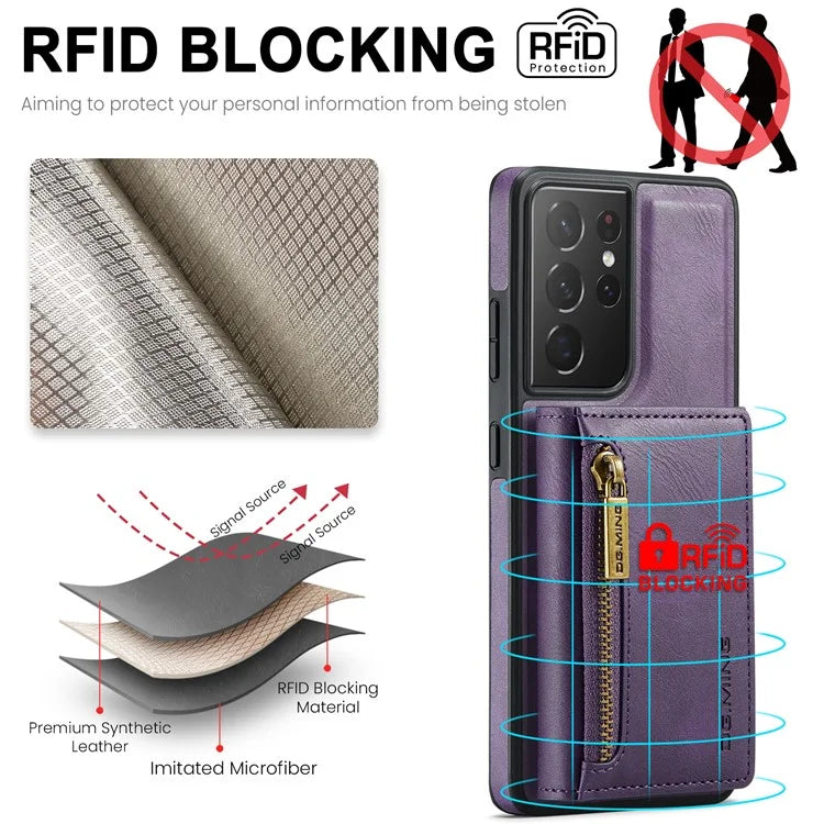 DG.MING M5 Series For Samsung Galaxy S21 Ultra 5G Phone Case Detachable Wallet Kickstand Cover