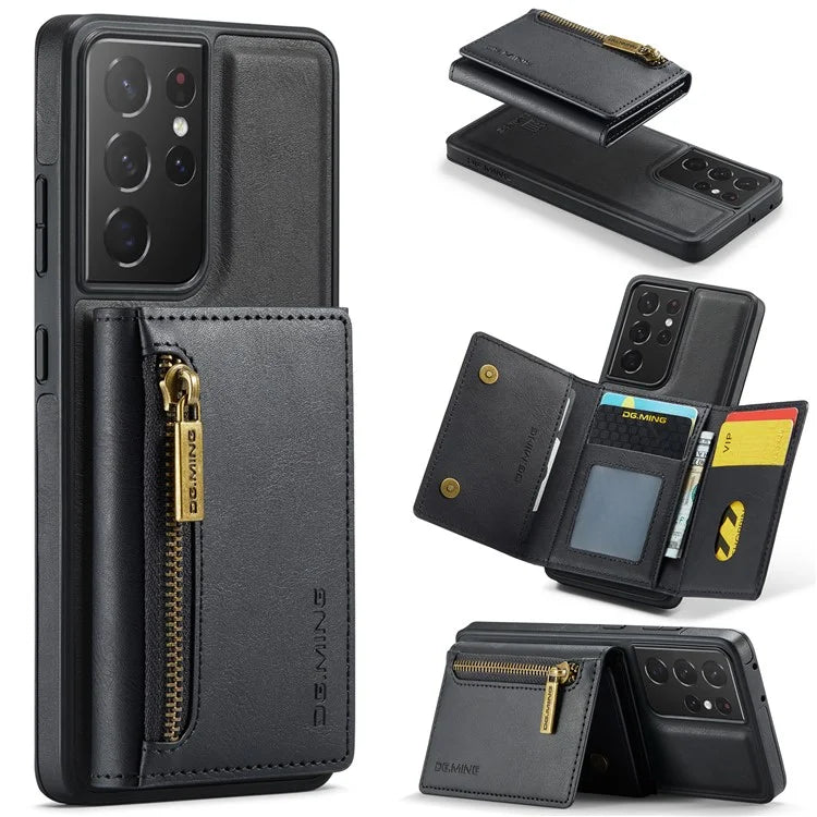 DG.MING M5 Series For Samsung Galaxy S21 Ultra 5G Phone Case Detachable Wallet Kickstand Cover