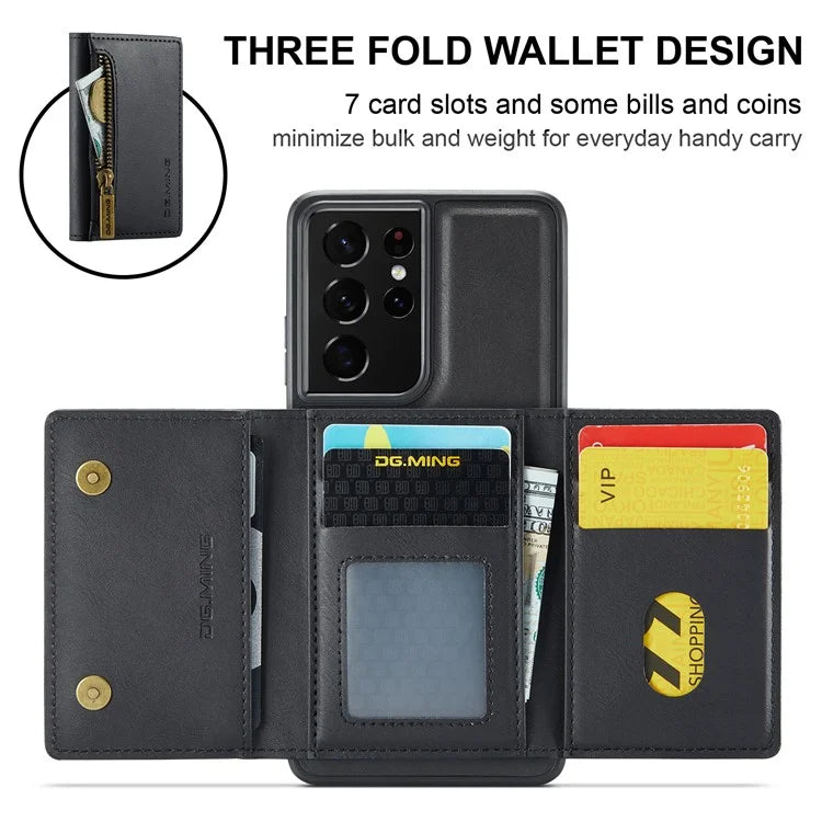 DG.MING M5 Series For Samsung Galaxy S21 Ultra 5G Phone Case Detachable Wallet Kickstand Cover