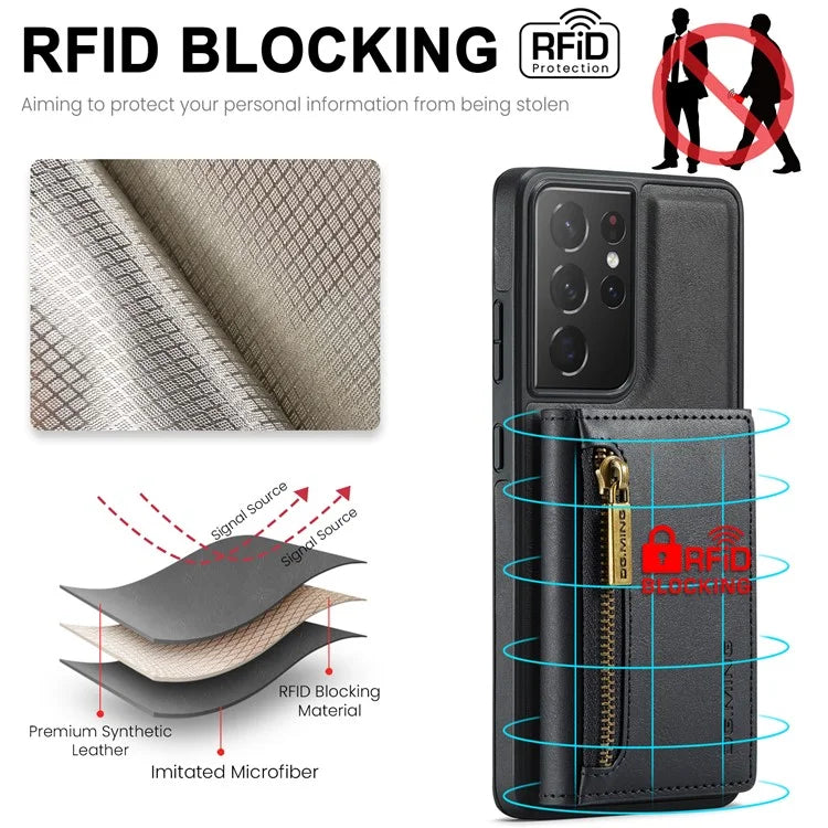 DG.MING M5 Series For Samsung Galaxy S21 Ultra 5G Phone Case Detachable Wallet Kickstand Cover