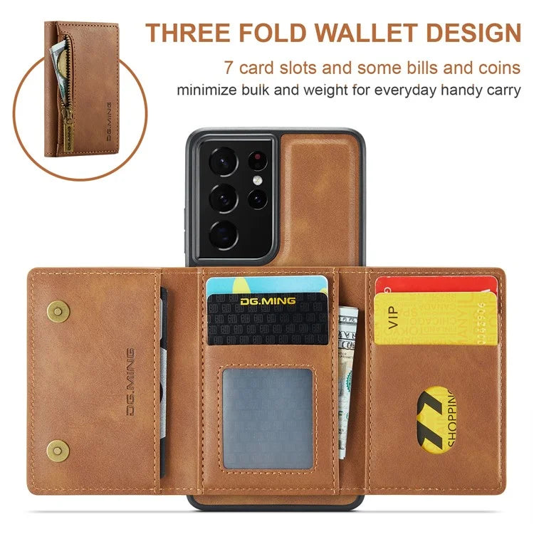 DG.MING M5 Series For Samsung Galaxy S21 Ultra 5G Phone Case Detachable Wallet Kickstand Cover