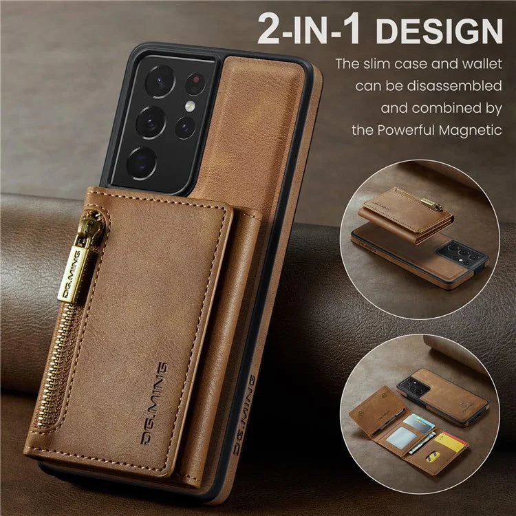 DG.MING M5 Series For Samsung Galaxy S21 Ultra 5G Phone Case Detachable Wallet Kickstand Cover