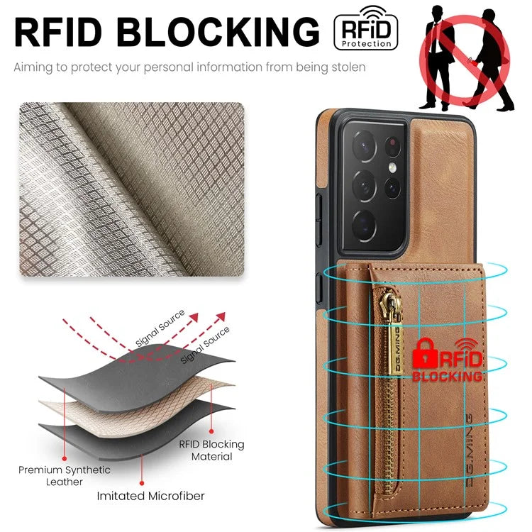 DG.MING M5 Series For Samsung Galaxy S21 Ultra 5G Phone Case Detachable Wallet Kickstand Cover