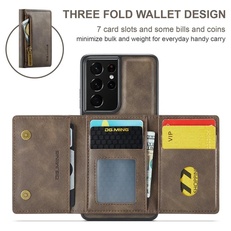 DG.MING M5 Series For Samsung Galaxy S21 Ultra 5G Phone Case Detachable Wallet Kickstand Cover