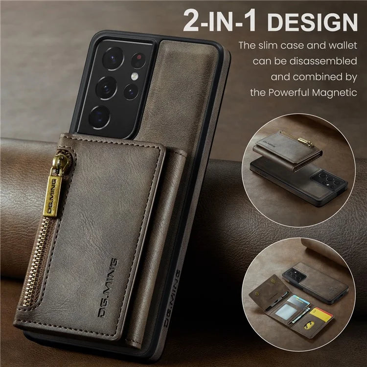 DG.MING M5 Series For Samsung Galaxy S21 Ultra 5G Phone Case Detachable Wallet Kickstand Cover