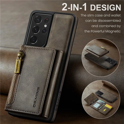 DG.MING M5 Series For Samsung Galaxy S21 Ultra 5G Phone Case Detachable Wallet Kickstand Cover