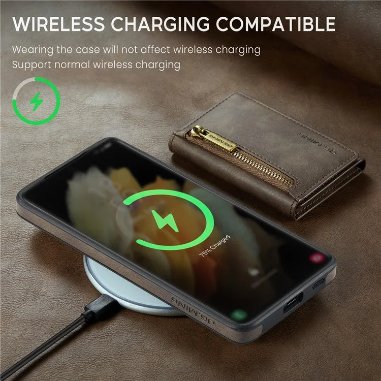 DG.MING M5 Series For Samsung Galaxy S21 Ultra 5G Phone Case Detachable Wallet Kickstand Cover