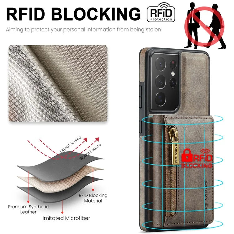 DG.MING M5 Series For Samsung Galaxy S21 Ultra 5G Phone Case Detachable Wallet Kickstand Cover