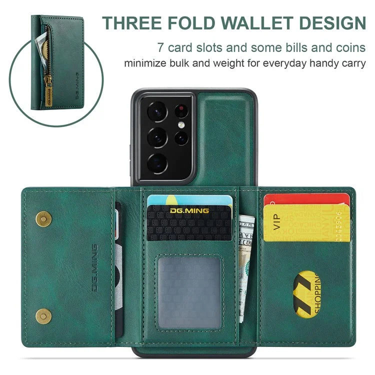 DG.MING M5 Series For Samsung Galaxy S21 Ultra 5G Phone Case Detachable Wallet Kickstand Cover