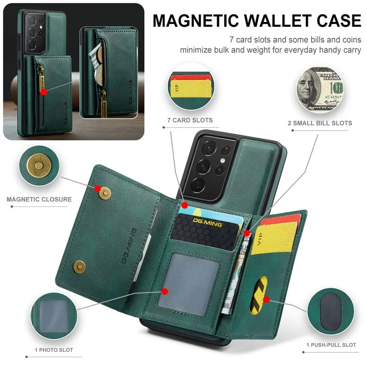 DG.MING M5 Series For Samsung Galaxy S21 Ultra 5G Phone Case Detachable Wallet Kickstand Cover