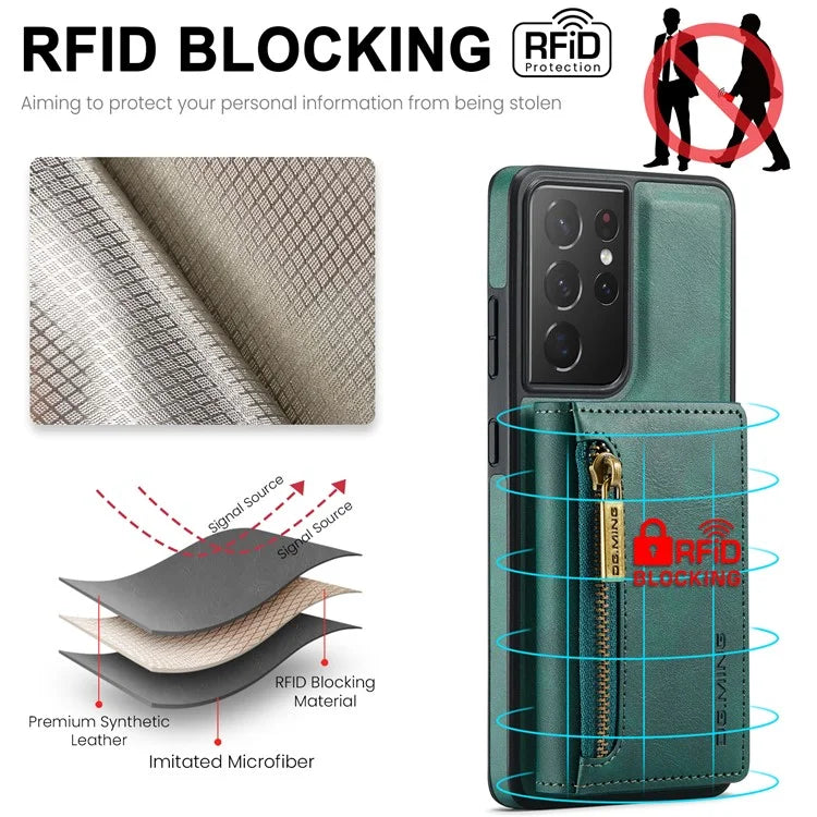 DG.MING M5 Series For Samsung Galaxy S21 Ultra 5G Phone Case Detachable Wallet Kickstand Cover