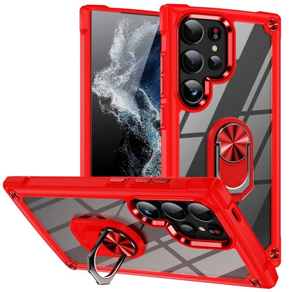 For Samsung Galaxy S24 Ultra Case Drop-proof PC+TPU Metal Ring Kickstand Phone Back Shell