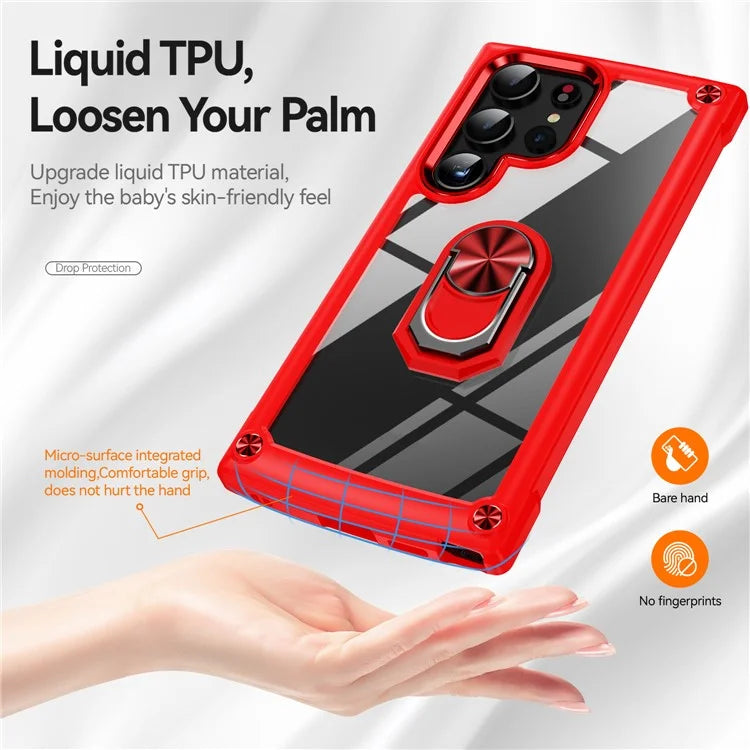 For Samsung Galaxy S24 Ultra Case Drop-proof PC+TPU Metal Ring Kickstand Phone Back Shell