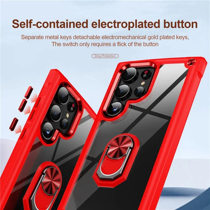 For Samsung Galaxy S24 Ultra Case Drop-proof PC+TPU Metal Ring Kickstand Phone Back Shell