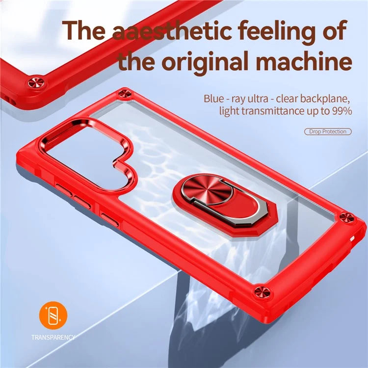 For Samsung Galaxy S24 Ultra Case Drop-proof PC+TPU Metal Ring Kickstand Phone Back Shell