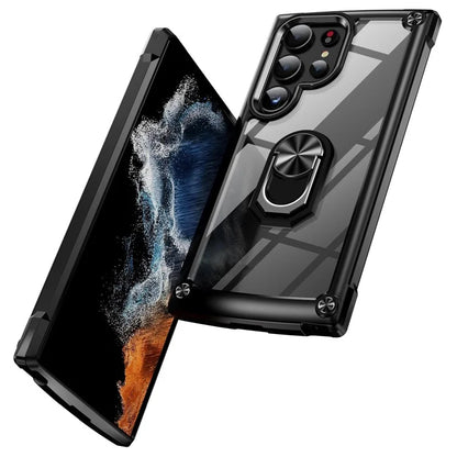 For Samsung Galaxy S24 Ultra Case Drop-proof PC+TPU Metal Ring Kickstand Phone Back Shell