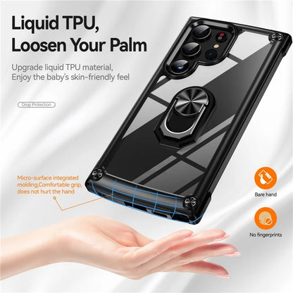 For Samsung Galaxy S24 Ultra Case Drop-proof PC+TPU Metal Ring Kickstand Phone Back Shell