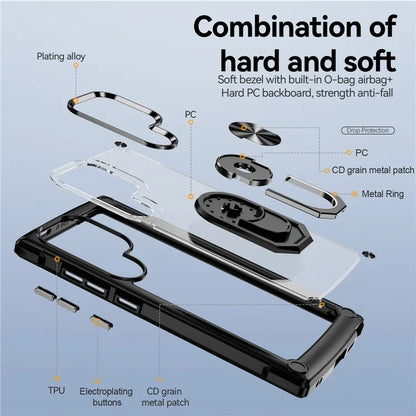 For Samsung Galaxy S24 Ultra Case Drop-proof PC+TPU Metal Ring Kickstand Phone Back Shell