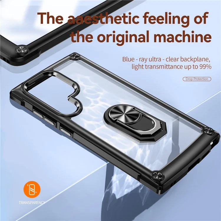 For Samsung Galaxy S24 Ultra Case Drop-proof PC+TPU Metal Ring Kickstand Phone Back Shell