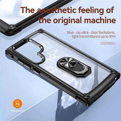 For Samsung Galaxy S24 Ultra Case Drop-proof PC+TPU Metal Ring Kickstand Phone Back Shell