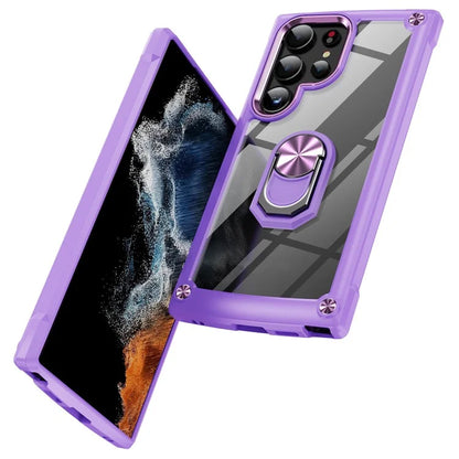 For Samsung Galaxy S24 Ultra Case Drop-proof PC+TPU Metal Ring Kickstand Phone Back Shell