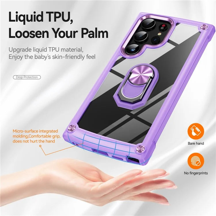 For Samsung Galaxy S24 Ultra Case Drop-proof PC+TPU Metal Ring Kickstand Phone Back Shell
