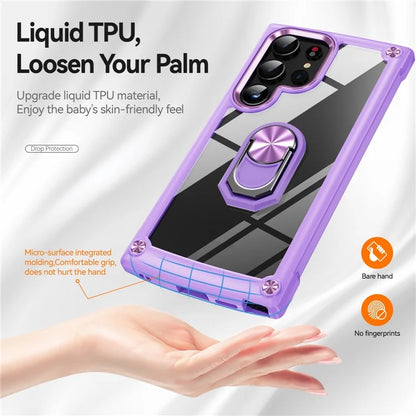 For Samsung Galaxy S24 Ultra Case Drop-proof PC+TPU Metal Ring Kickstand Phone Back Shell