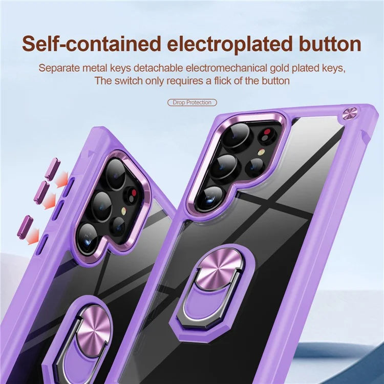 For Samsung Galaxy S24 Ultra Case Drop-proof PC+TPU Metal Ring Kickstand Phone Back Shell