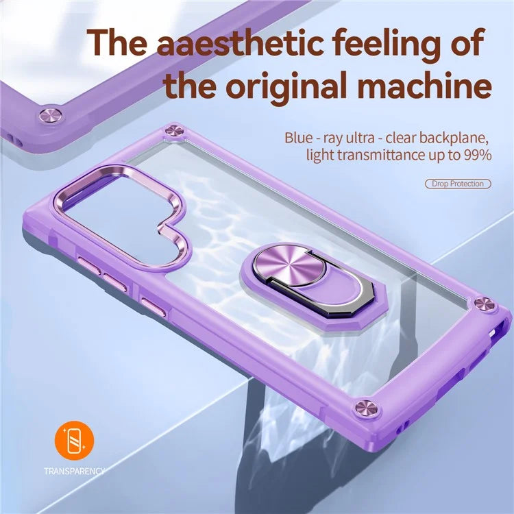 For Samsung Galaxy S24 Ultra Case Drop-proof PC+TPU Metal Ring Kickstand Phone Back Shell